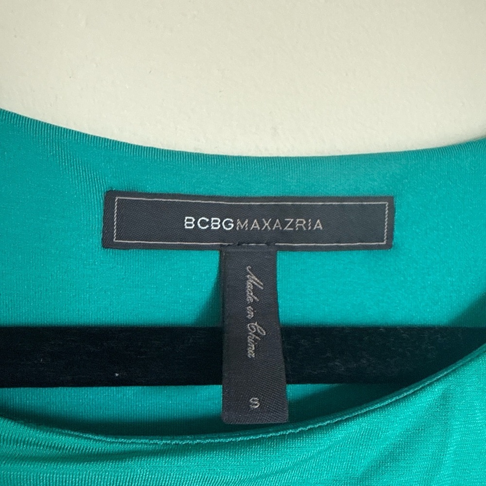 Vintage Y2K BCBGMAXAZRIA Teal Asymmetrical Ruched Mini Dress One Cape Sleeve S - Picture 4 of 4
